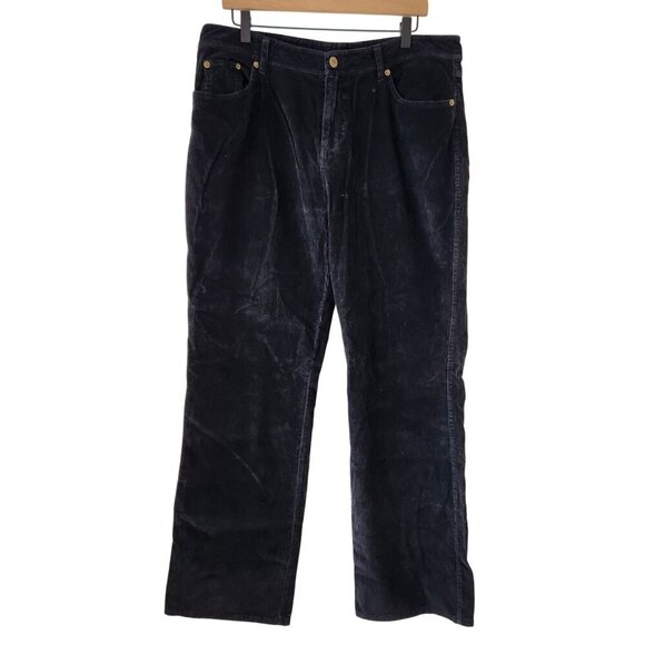 Garnet Hill Black Corduroy Pants Bootcut Jeans Wide Leg Women's 14 Long - Picture 1 of 7